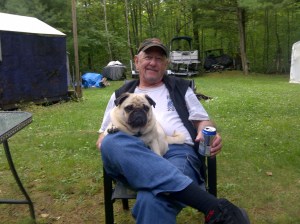 Pug with Friend sitting on chair